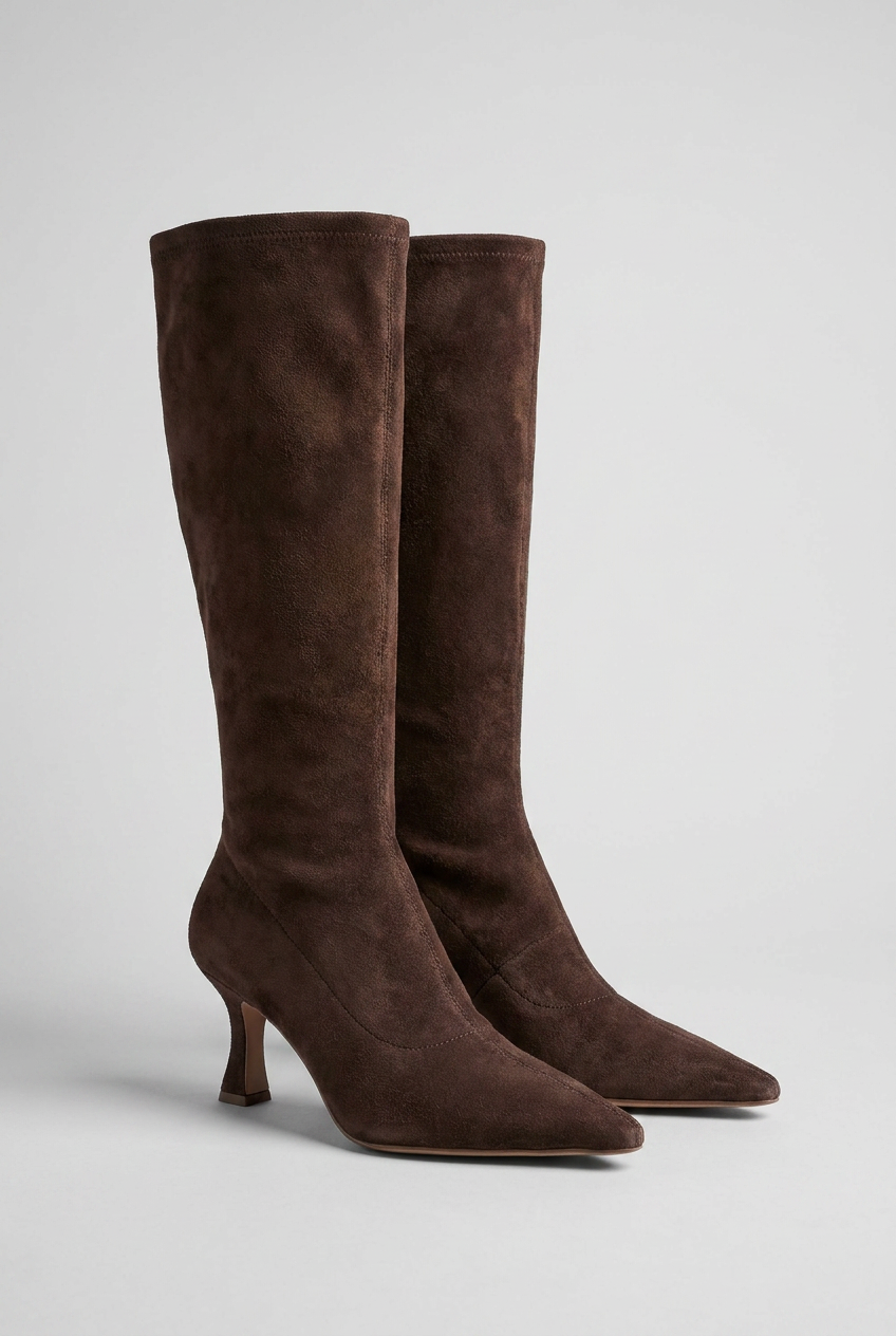 Women’s Suede Style High Heeled Knie High Boots