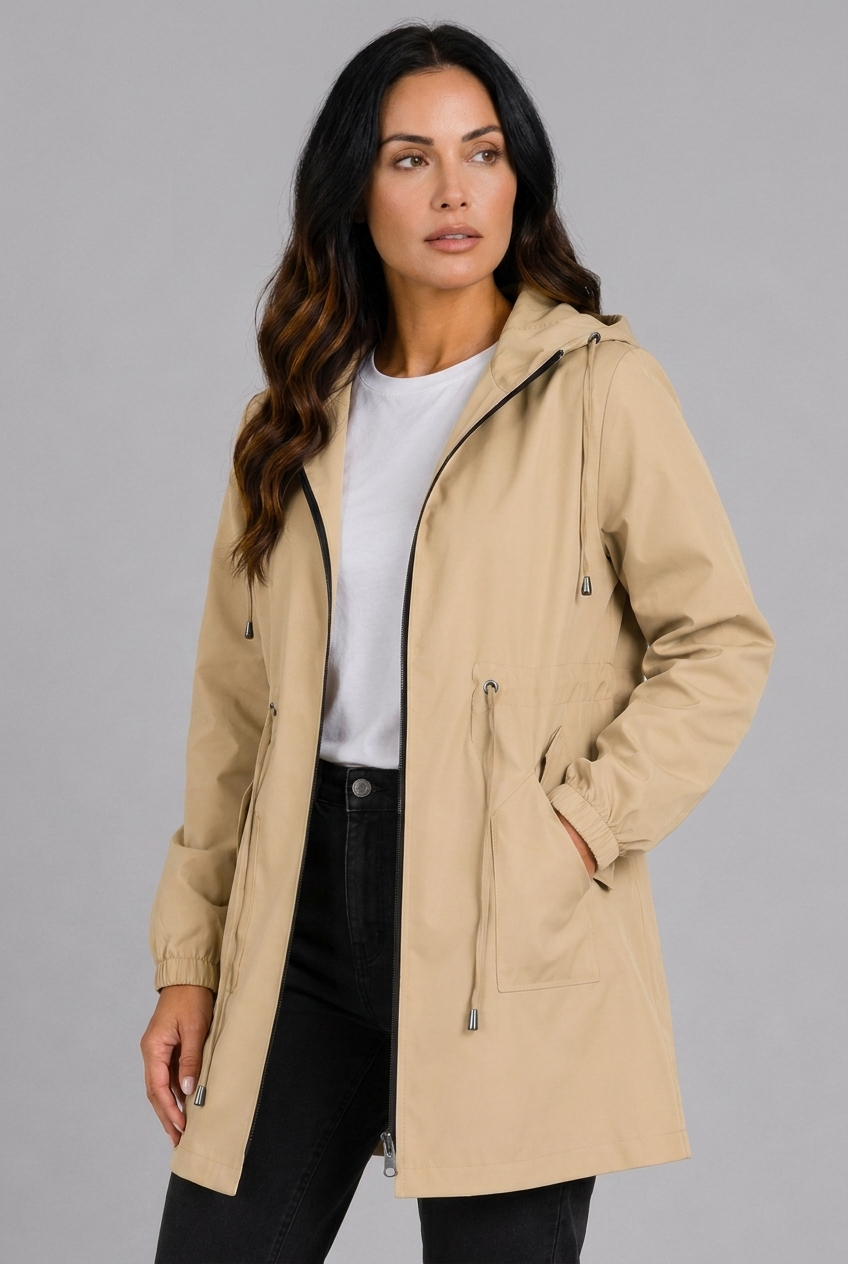 Lightweight Waterproof Hooded Rain Coat Zip Women
