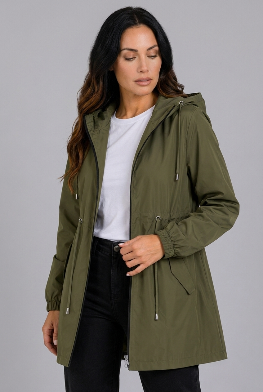 Lightweight Waterproof Hooded Rain Coat Zip Women