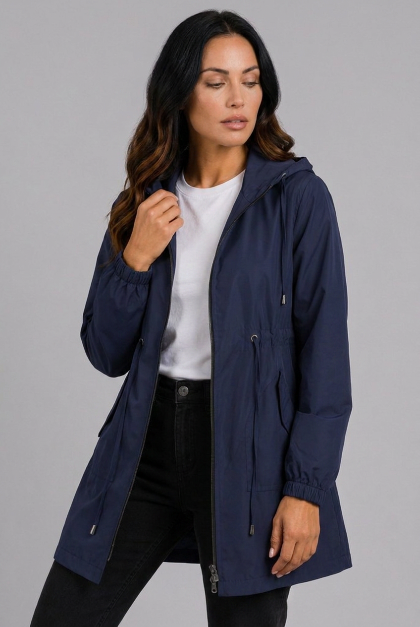 Lightweight Waterproof Hooded Rain Coat Zip Women
