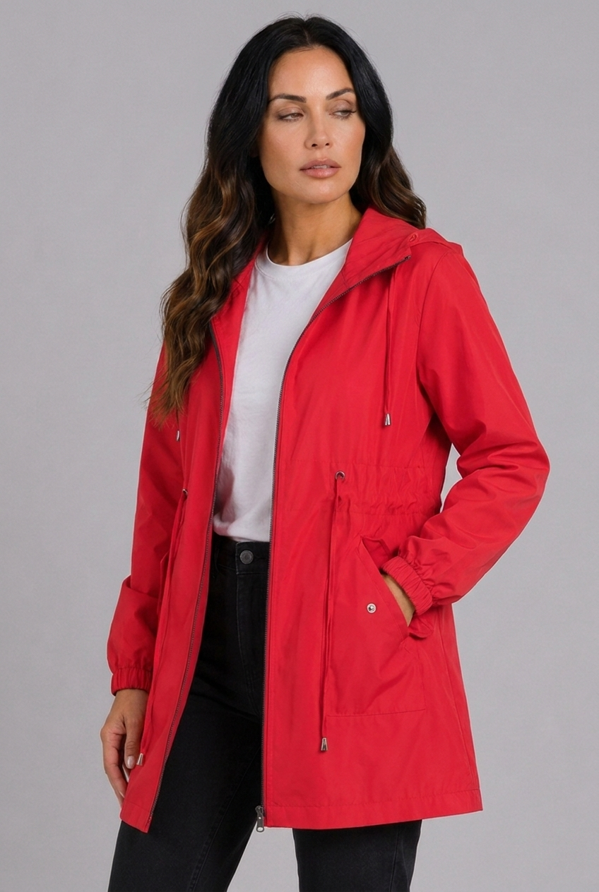 Lightweight Waterproof Hooded Rain Coat Zip Women