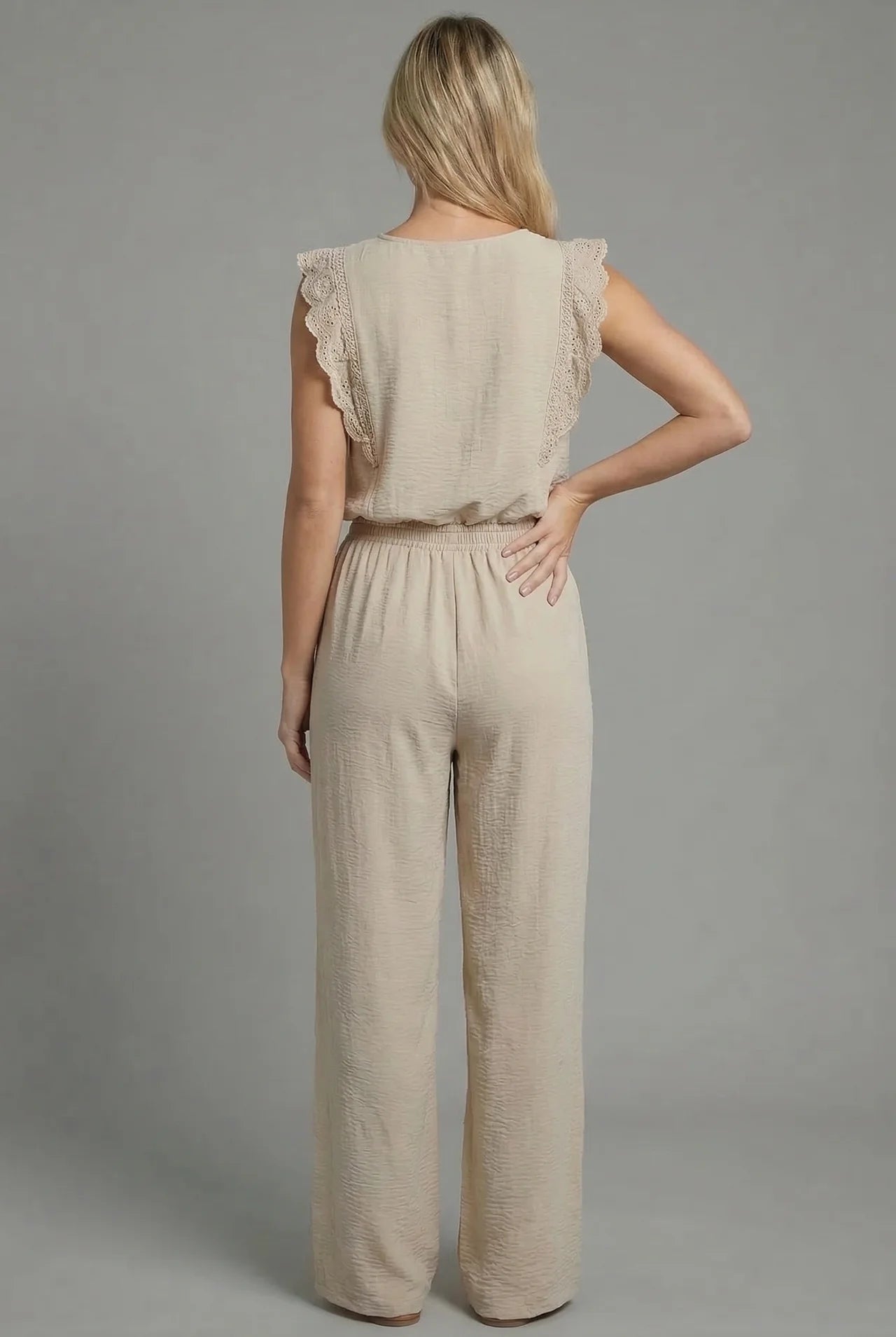 Summer Co-Ord Set Wide Leg Lace Trim