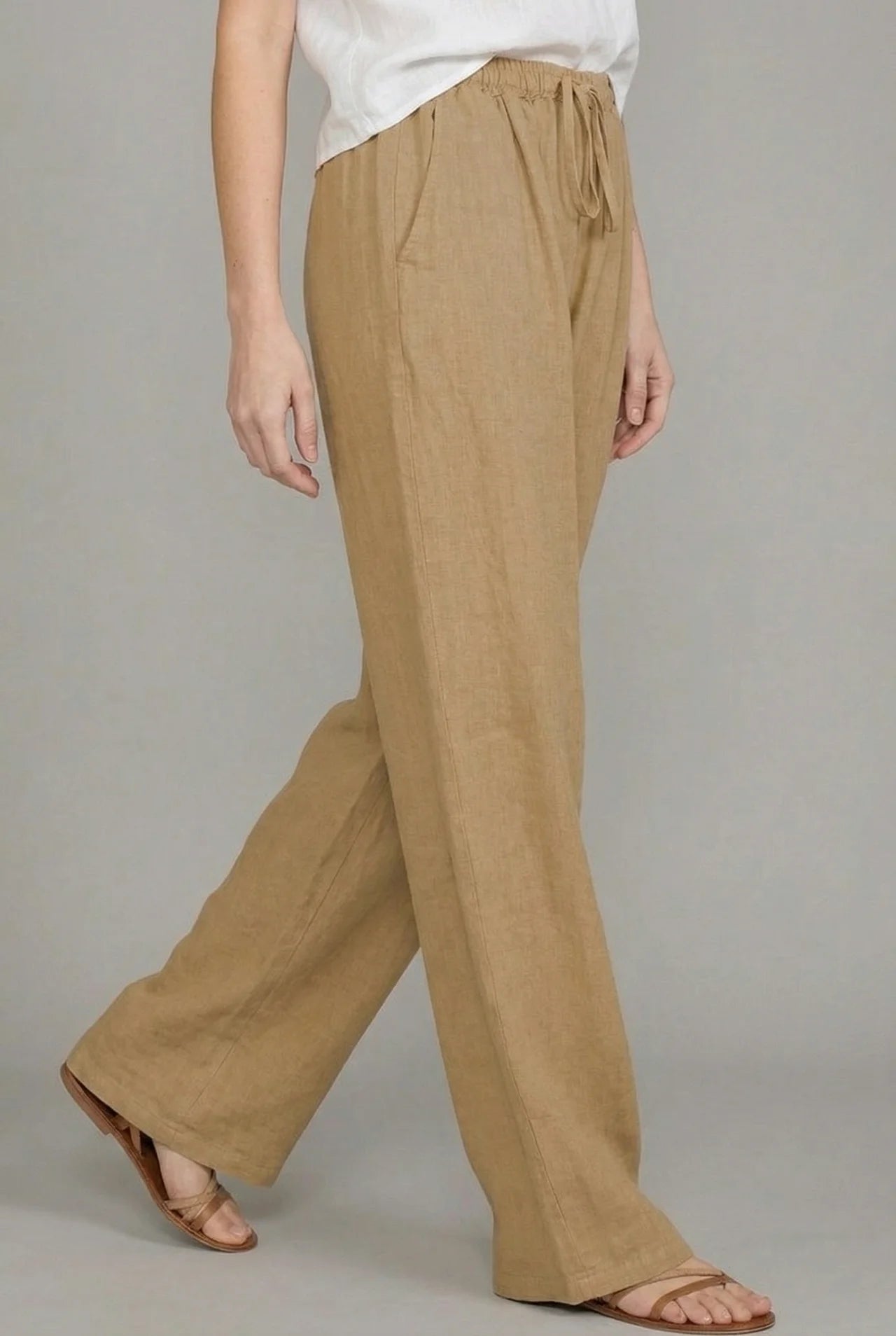 Women's Linen Style Wide Leg Drawstring Summer Trousers