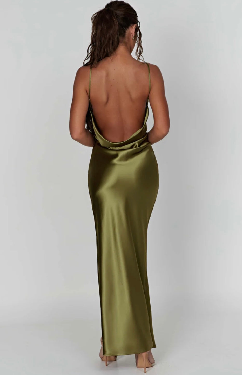 Cowl Neck Satin Style Strappy Split Occasion Maxi Dress