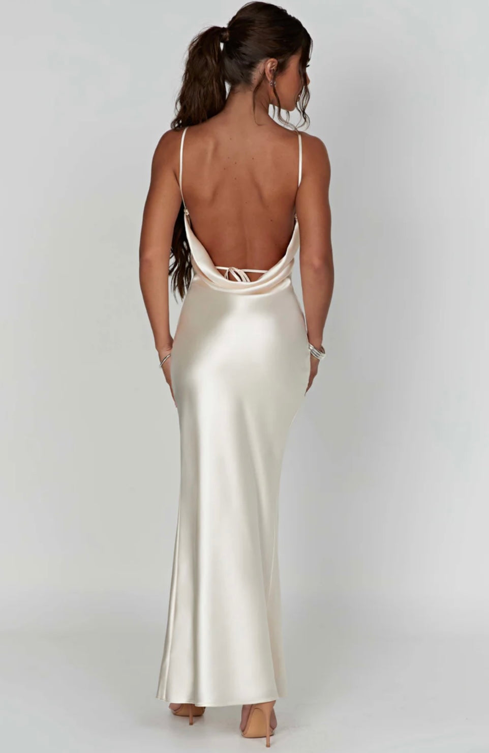Cowl Neck Satin Style Strappy Split Occasion Maxi Dress