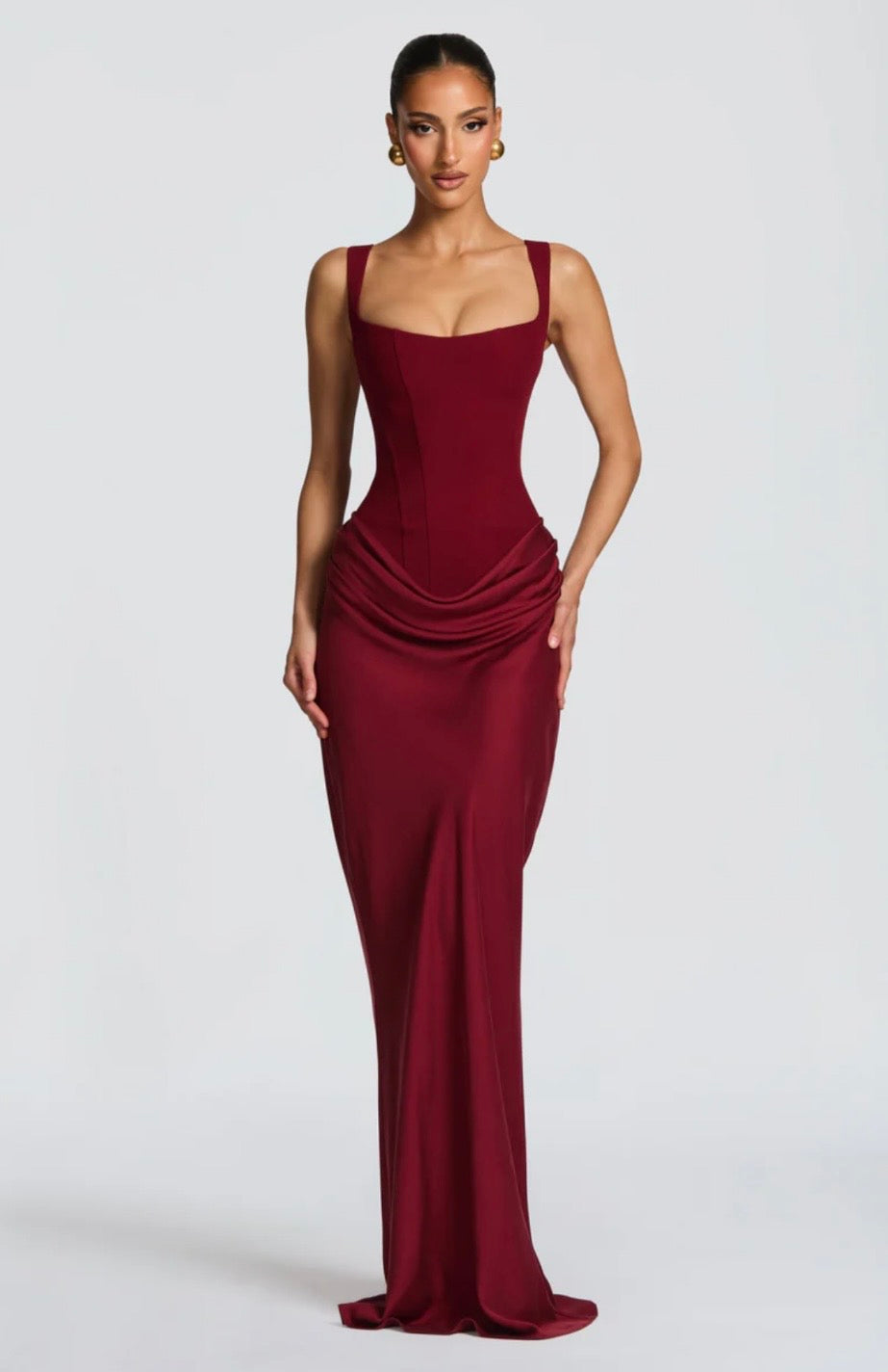 Square Neck Corset Fishtail Occasion Maxi Dress