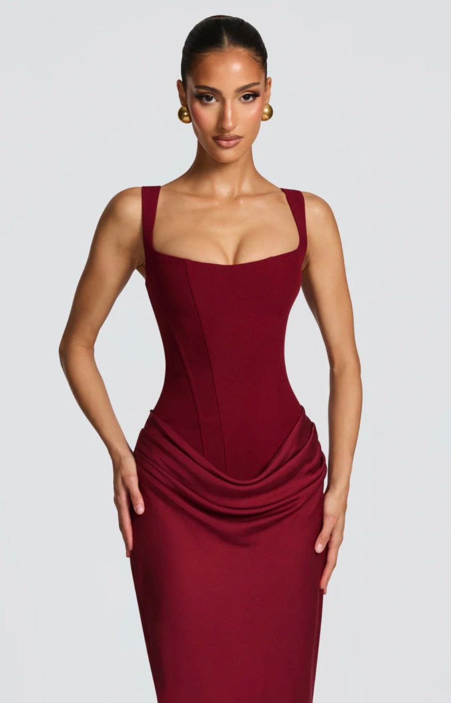 Square Neck Corset Fishtail Occasion Maxi Dress