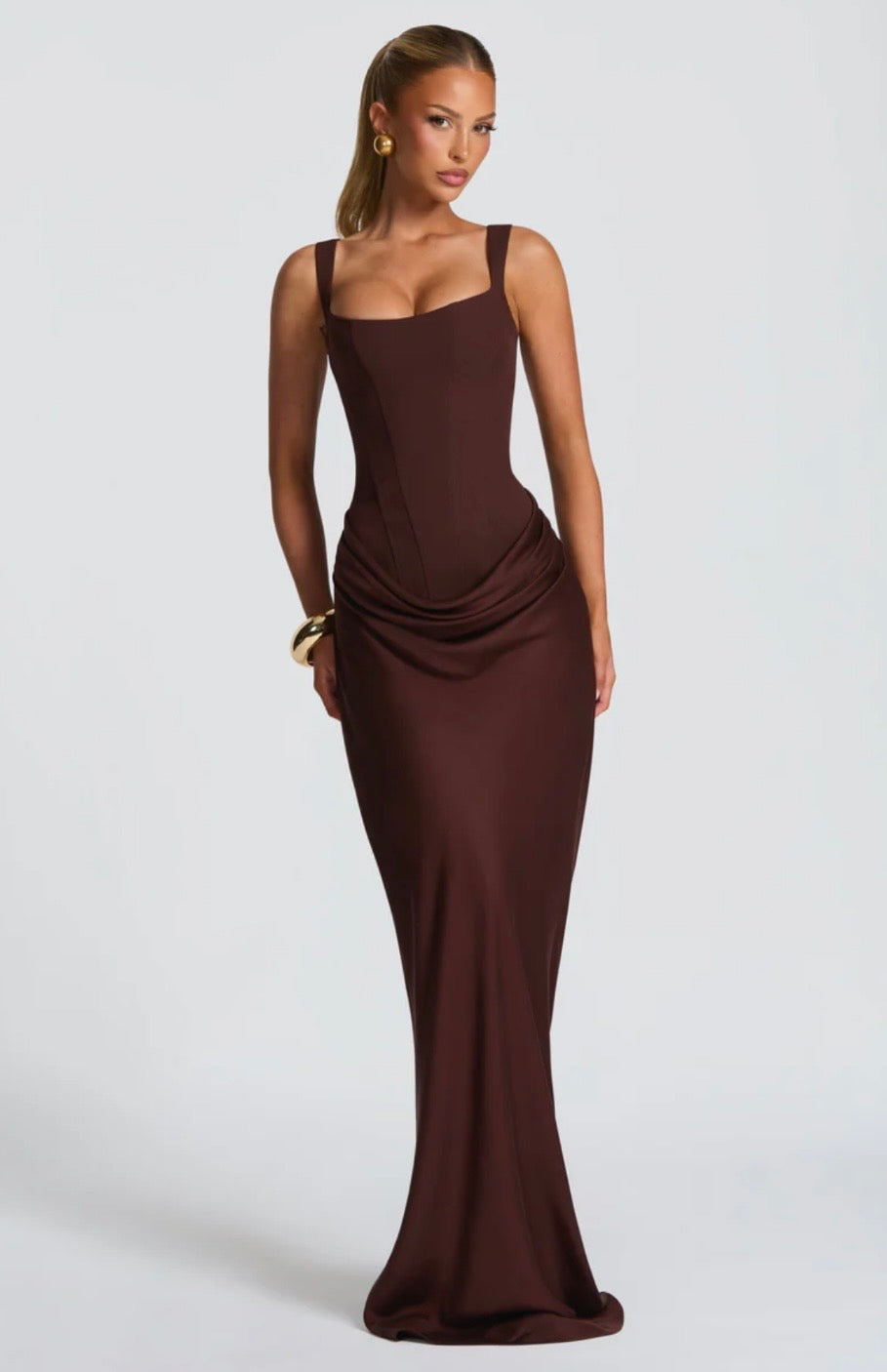 Square Neck Corset Fishtail Occasion Maxi Dress