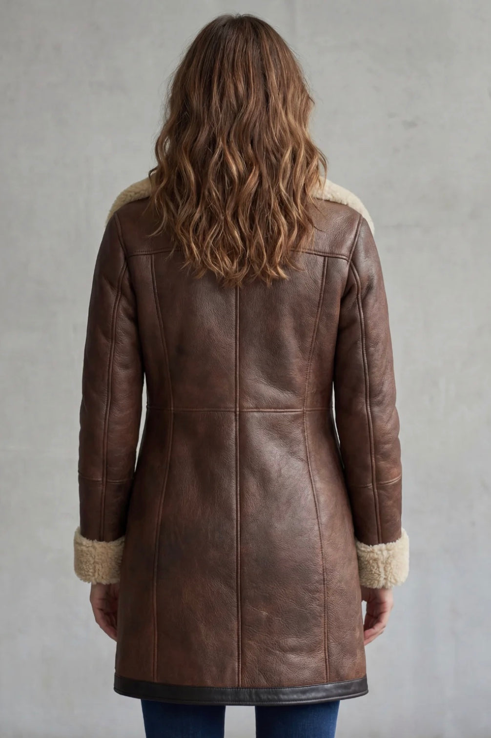 Faux Leather Shearling Lined Longline Coat Women