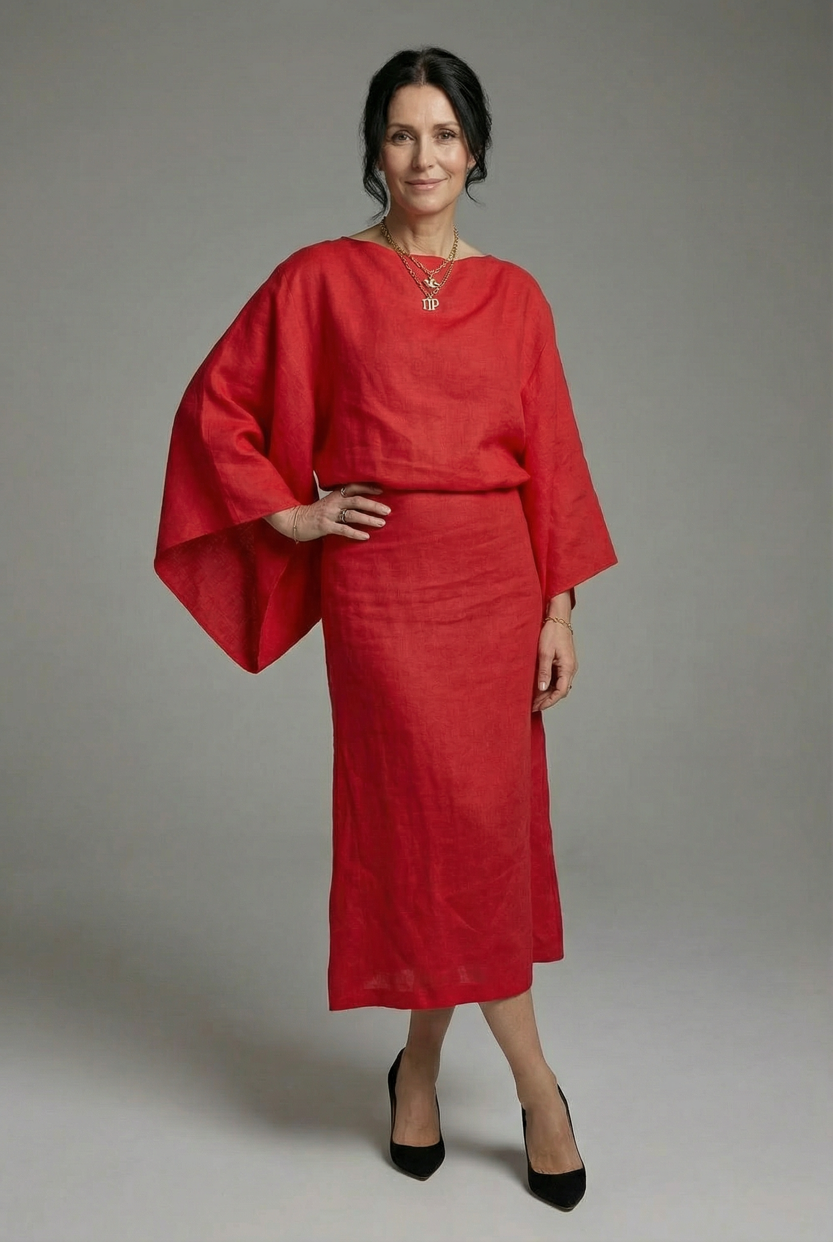 Women's Kimono Midi Dress – Relaxed Fit with Tie Waist & Flowing Sleeves