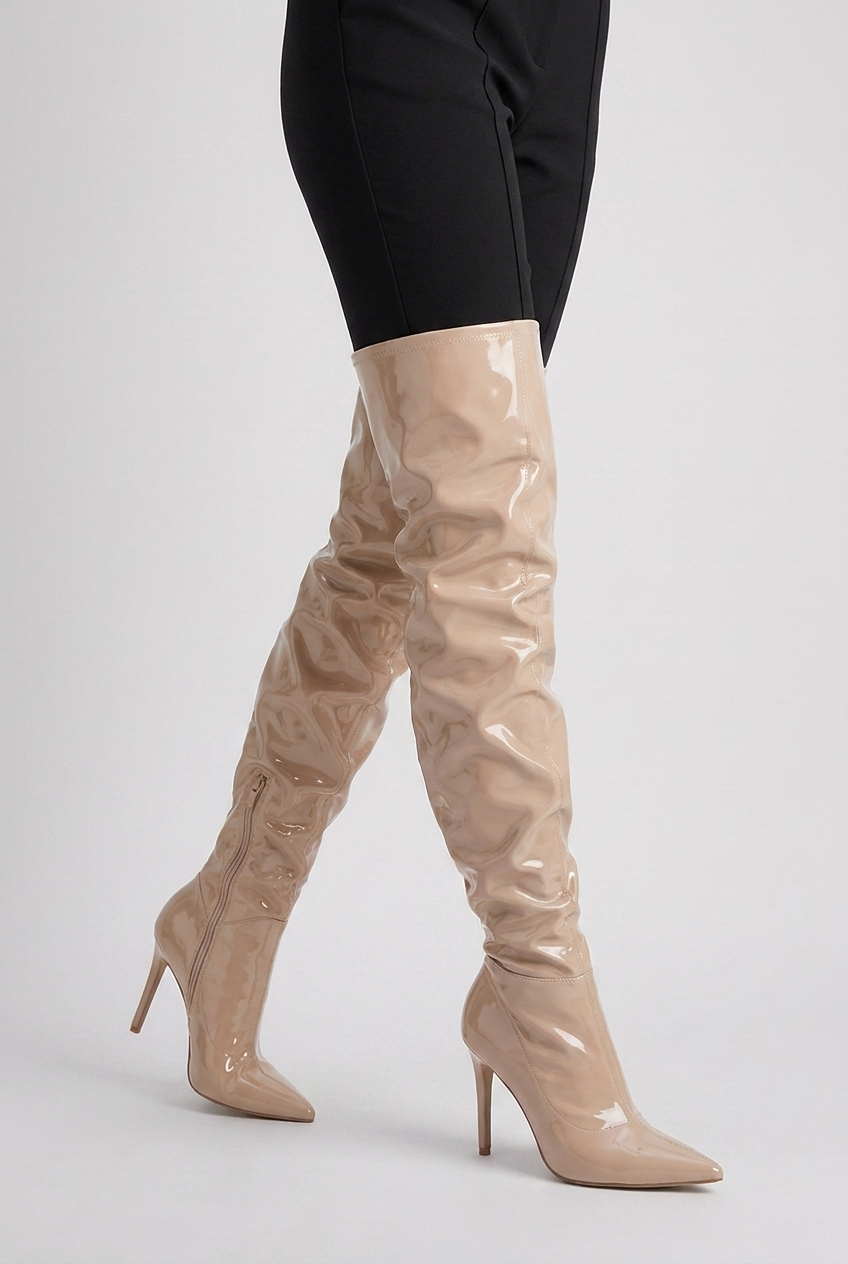 High-Shine Ruched Over-The-Knee Stiletto Heel Boots Women
