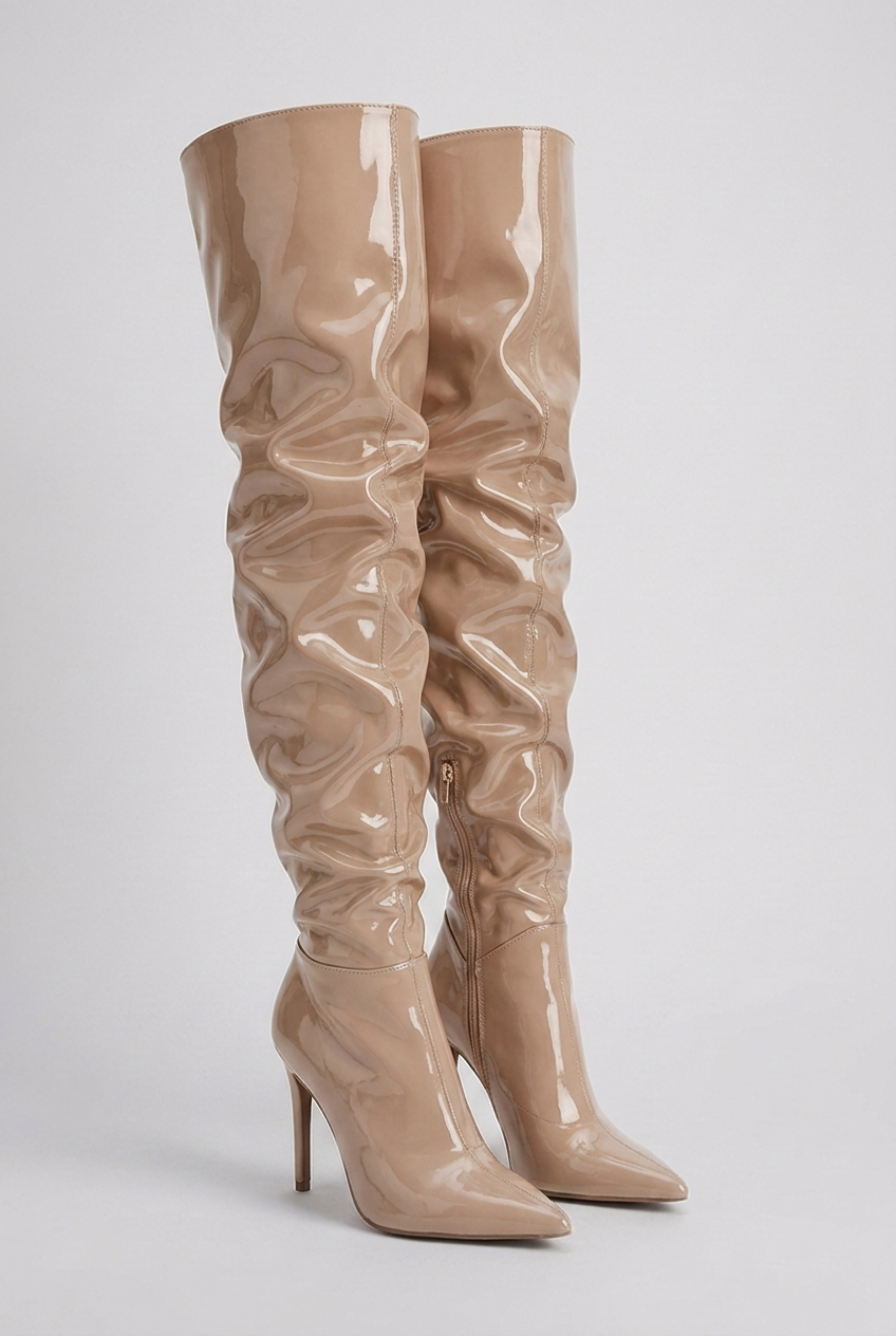 High-Shine Ruched Over-The-Knee Stiletto Heel Boots Women