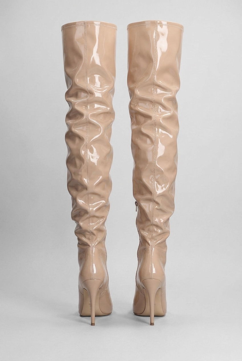 High-Shine Ruched Over-The-Knee Stiletto Heel Boots Women