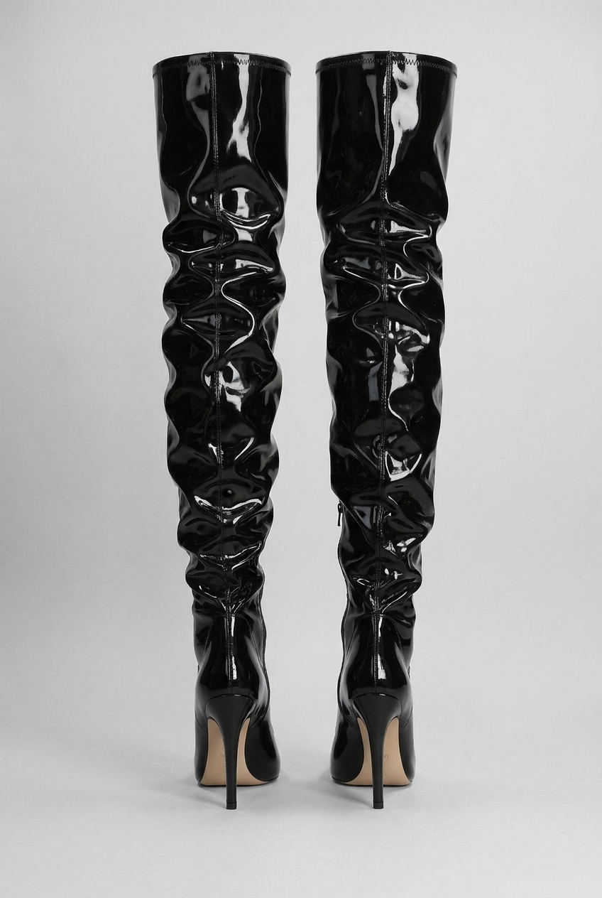 High-Shine Ruched Over-The-Knee Stiletto Heel Boots Women