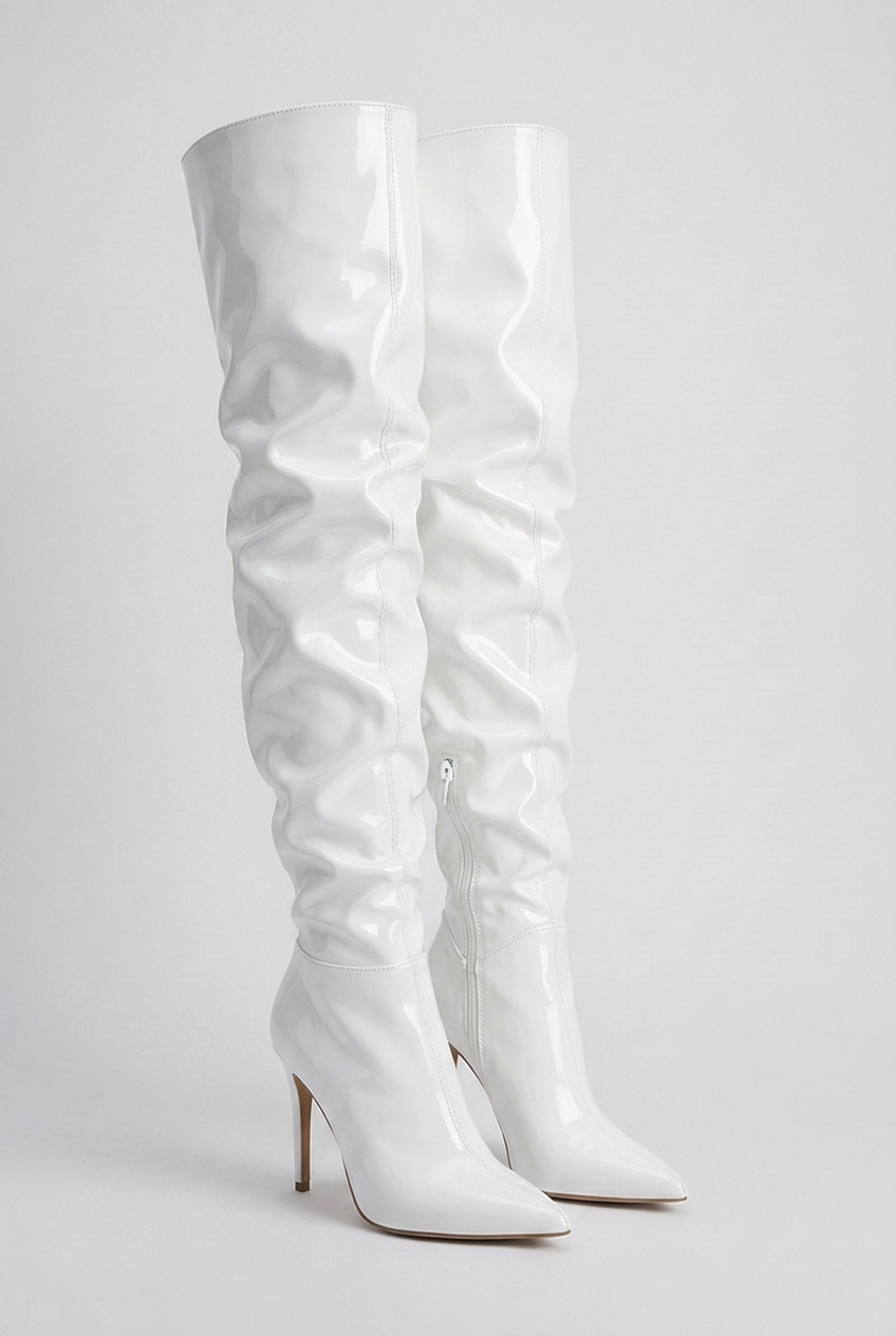 High-Shine Ruched Over-The-Knee Stiletto Heel Boots Women