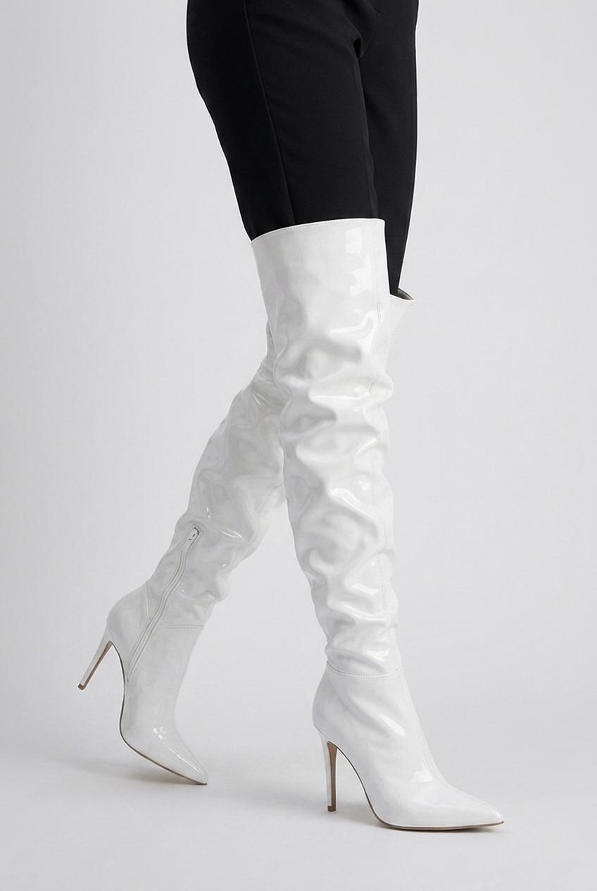 High-Shine Ruched Over-The-Knee Stiletto Heel Boots Women