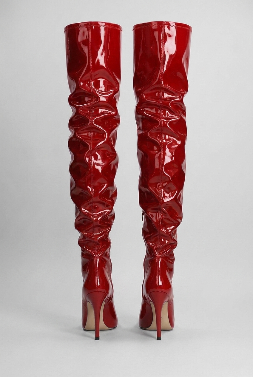 High-Shine Ruched Over-The-Knee Stiletto Heel Boots Women