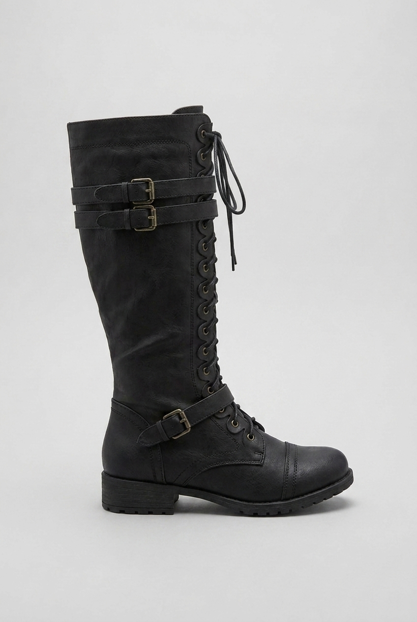 Lace-Up Buckle Knee High Combat Boots Women