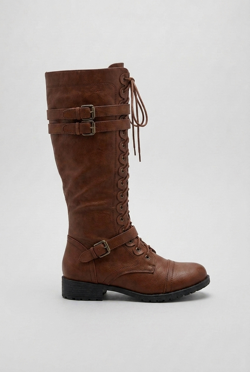 Lace-Up Buckle Knee High Combat Boots Women