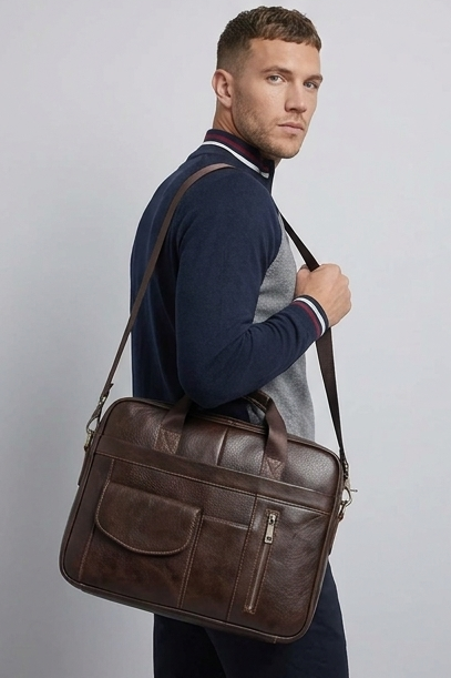 Leather Structured Laptop Briefcase Bag Men