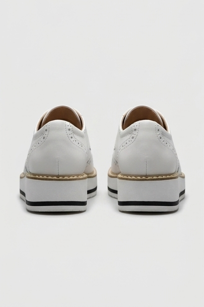 Leather Brogue Platform Heels With Chunky Sole