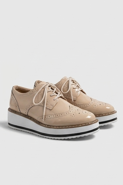 Leather Brogue Platform Heels With Chunky Sole
