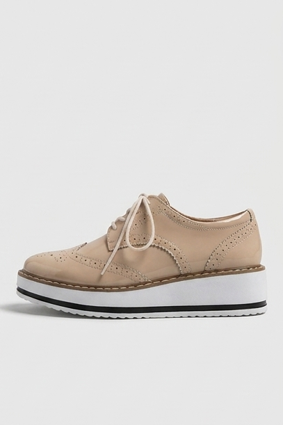Leather Brogue Platform Heels With Chunky Sole