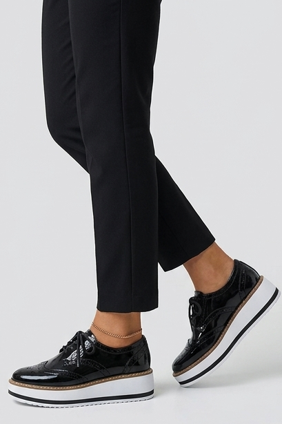 Leather Brogue Platform Heels With Chunky Sole