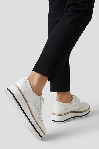 Leather Brogue Platform Heels With Chunky Sole
