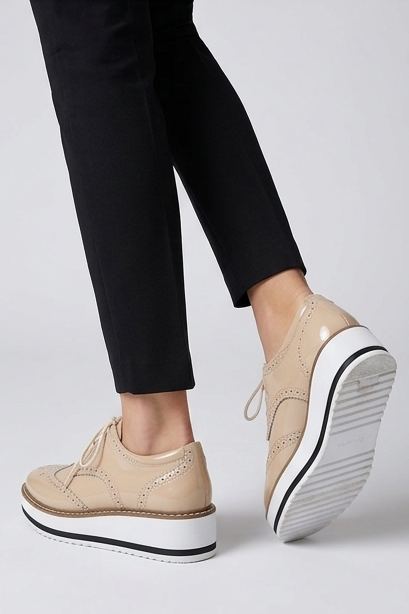Leather Brogue Platform Heels With Chunky Sole