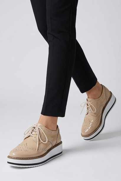 Leather Brogue Platform Heels With Chunky Sole