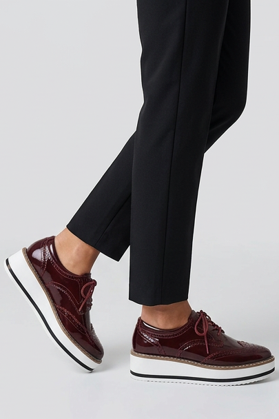 Leather Brogue Platform Heels With Chunky Sole