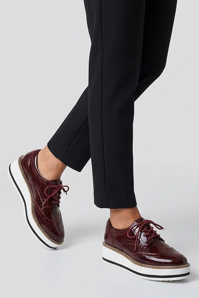 Leather Brogue Platform Heels With Chunky Sole