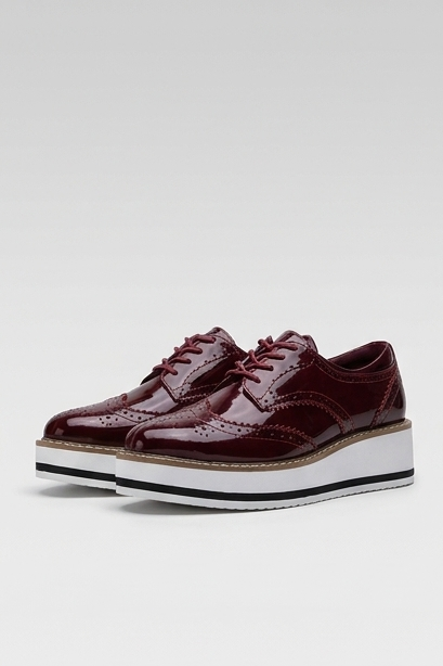 Leather Brogue Platform Heels With Chunky Sole