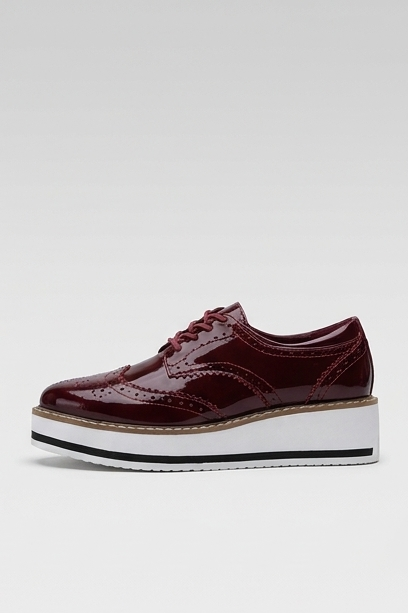 Leather Brogue Platform Heels With Chunky Sole