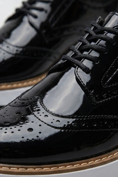 Leather Brogue Platform Heels With Chunky Sole