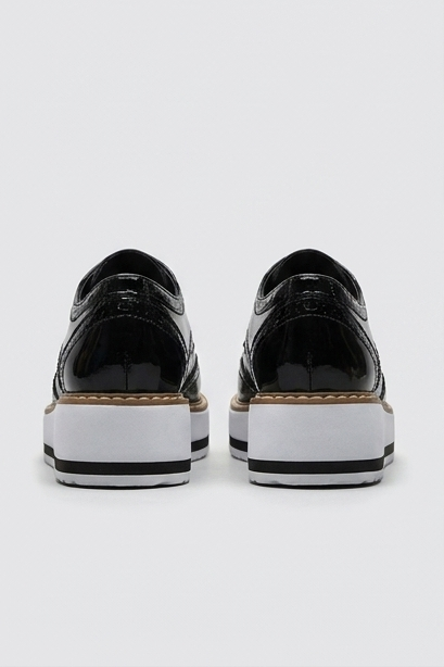 Leather Brogue Platform Heels With Chunky Sole
