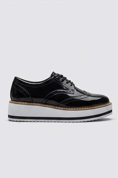 Leather Brogue Platform Heels With Chunky Sole