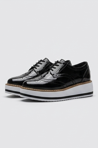 Leather Brogue Platform Heels With Chunky Sole
