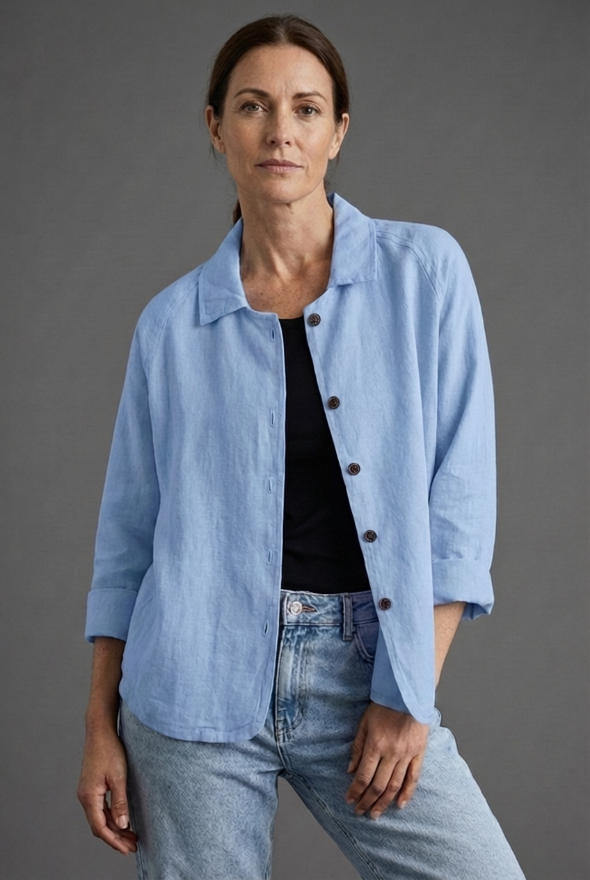 Linen Style Button Through Relaxed Casual Blouse Women
