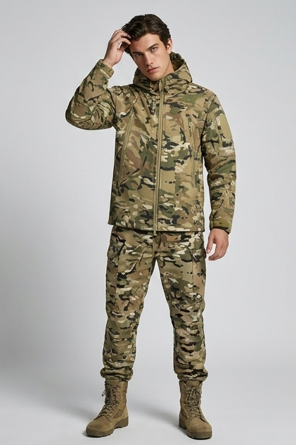 Fleece Lined Hooded Jacket Trousers Set Men
