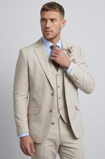 Linen Three Piece Tailored Suit With Waistcoat Men