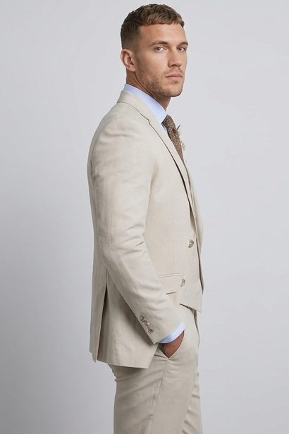 Linen Three Piece Tailored Suit With Waistcoat Men