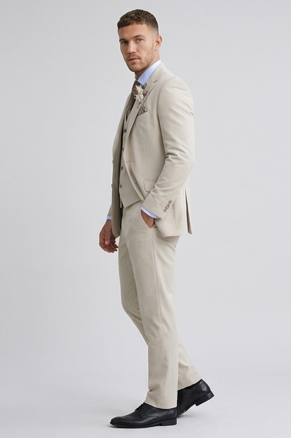 Linen Three Piece Tailored Suit With Waistcoat Men