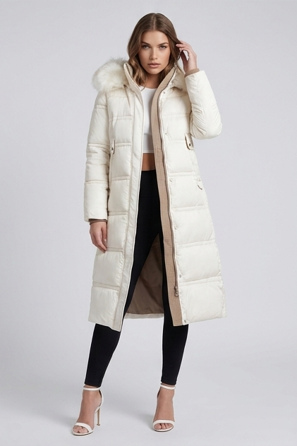 Long Fur Trim Hooded Parka Coat Women