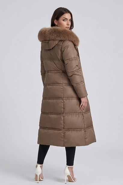 Long Fur Trim Hooded Parka Coat Women