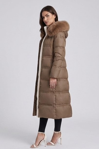Long Fur Trim Hooded Parka Coat Women