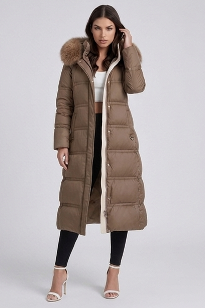 Long Fur Trim Hooded Parka Coat Women