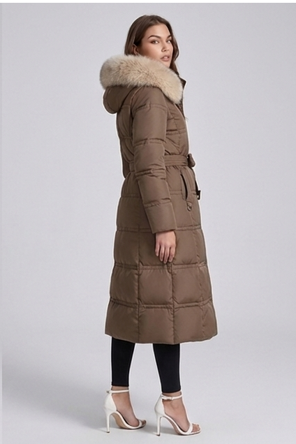 Long Fur Trim Hooded Parka Coat Women