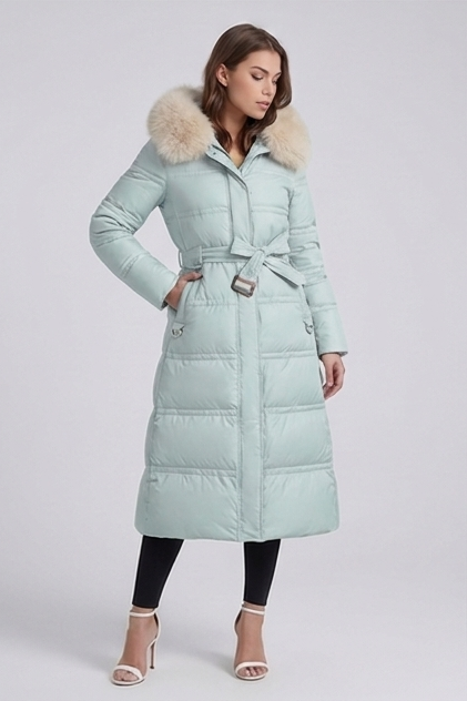 Long Fur Trim Hooded Parka Coat Women